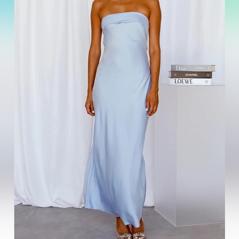 Satin Silk Strapless Maxi Dress with Low Back Elegant Wedding Guest